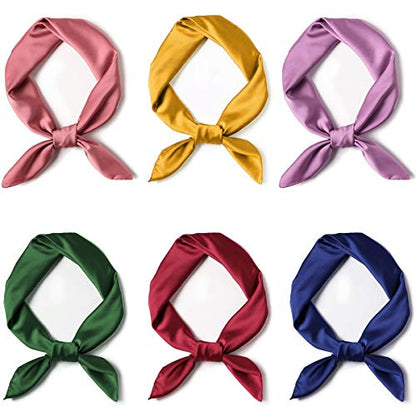 Glamorstar Satin Neck Scarf 6 Packs Square Handkerchief for Women - color: 6 Packs - Yellow, Green, Purple, Pink, Navy, Wine Red