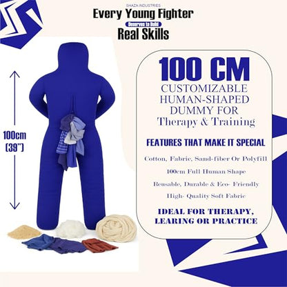 Shaza Toffy Youth Wrestling Dummy, Unfilled Canvas Training Partner, Kids Combat Practice Equipment - color: Blue