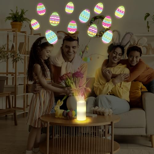 Baquler Easter Egg Projector Light Decor Easter Flameless Candle Spring Home Decor LED Candle Battery Operated Night Light with Remote and Timer Egg Hunt Party Basket Gifts for Spring Farmhouse Table - style: Easter Egg