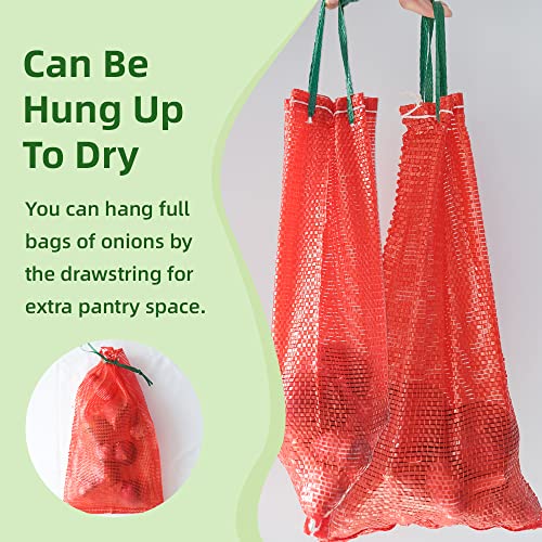 10 lb Mesh Onion Bags 100pcs, 11"×18" Mesh Produce Bags Hanging Reusable Breathable Vegetable Storage Net Bag with Drawstring for Onions Potatoes Citrus Crawfish, Red (Pack of 100) - style: Pack of 100