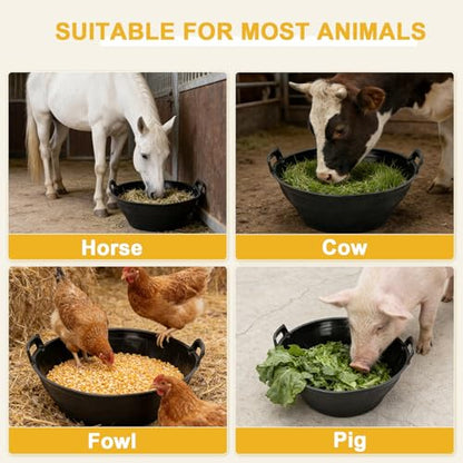 6Pcs Rubber and Plastic Feed Pan with Handle, 3 Gallon / 12 Quart Plastic Feed Pan Utility Horse Feed Bucket for Cats Dogs Goats Chicken Dust Bath Container Animal Feeding Watering Bowl