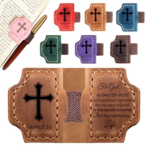 Personalized Leather Bookmark with Pen Holder - Magnetic Bible Verse Design, Christian Book Lovers Reading Accessory, for Book Lovers Men Women (Brown, John 3:16) - color: Brown, size: John 3:16