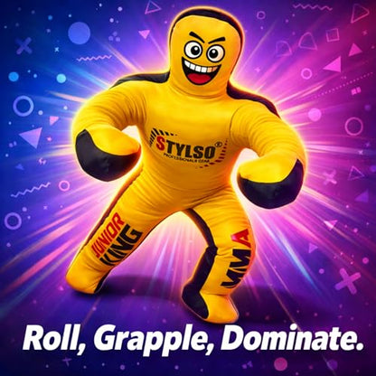 Unfilled Wrestling Dummy for Kids – Youth Grappling Dummy BJJ, MMA, Jiu Jitsu & Judo Training Partner – Durable Martial Arts Practice Buddy - color: Yellow, size: 4ft / 48"