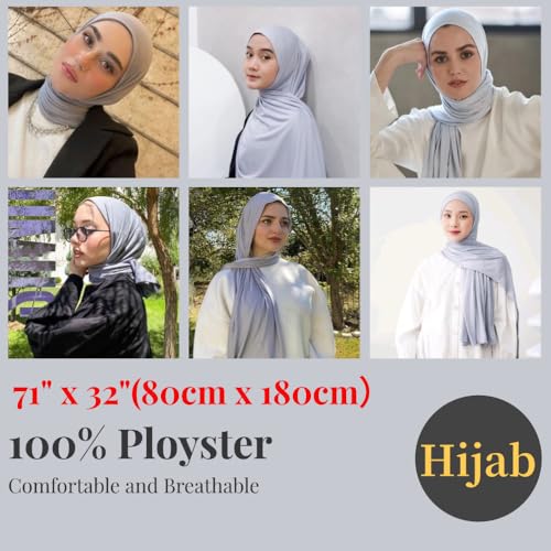 Harewom Muslim Hijab for Women Soft Stretch Headscarf Large Plain Turban Wrap Shawl Head Wrap for Everyday Wear - color: Light Grey Hijab Headscarf
