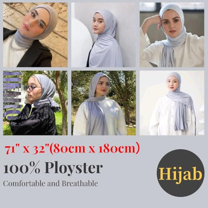 Harewom Muslim Hijab for Women Soft Stretch Headscarf Large Plain Turban Wrap Shawl Head Wrap for Everyday Wear - color: Light Grey Hijab Headscarf
