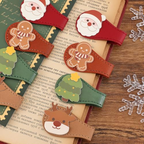 4PCS Christmas Leather Magnetic Bookmarks Set, Festive Xmas Book Markers for Reading Women & Men, Holiday Reading Accessories for Book Lovers，Adults & Kids, Unique Christmas Stocking Stuffers - style: Christmas