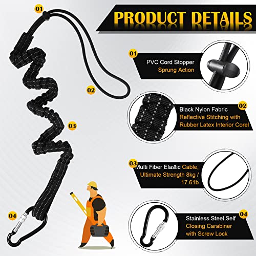 12 Pack Tool Lanyard with Single Metal Buckle and Adjustable Loop End, Standard Length, Maximum Weight Limit 8KG/ 17.6lb, with Aluminum Screw Lock, Retractable Shock Cord Stopper (Black) - color: Black