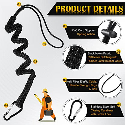 12 Pack Tool Lanyard with Single Metal Buckle and Adjustable Loop End, Standard Length, Maximum Weight Limit 8KG/ 17.6lb, with Aluminum Screw Lock, Retractable Shock Cord Stopper (Black) - color: Black