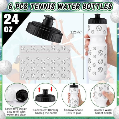 Talltalk 12 Pcs Volleyball Water Bottle and Drawstring Bag Set Volleyball Party Favor 24 oz Sports Squeeze Bottles with Drawstring Bags for Team Gifts Goodie Gift Bag Birthday Decorations