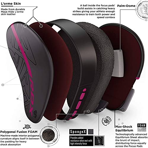 RDX Kids Boxing Pads and Gloves Set, Maya Hide Leather Kara Junior Hook and Jab Curved Focus Mitts Punching Gloves for MMA - color: PINK