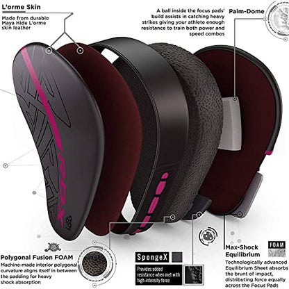 RDX Kids Boxing Pads and Gloves Set, Maya Hide Leather Kara Junior Hook and Jab Curved Focus Mitts Punching Gloves for MMA - color: PINK