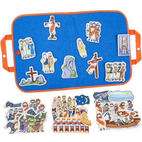 CHEFAN 4 Pack Felt Board Bible Stories Set for Kids, Easter Christian Toys, Flannel Board Stories Include Last Supper, Jesus Calms The Storm, Triumphal Entry, Crucifixion for Sunday School - color: The Last Supper & Other 3 Bible Stories Set