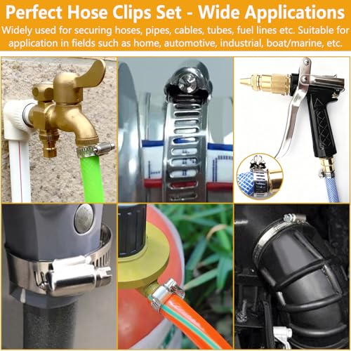 70 Pack Stainless Steel Hose Clamp Adjustable Assortment Kit, 8-64mm Worm Gear Drive Hose Clamps Metal Fuel Line Pipe Clamps for Plumbing, Tube, Mechanical, Automotive, Garden and Home Applications - size: 70 Pcs Kit - Hose Clamp (8-64 mm)