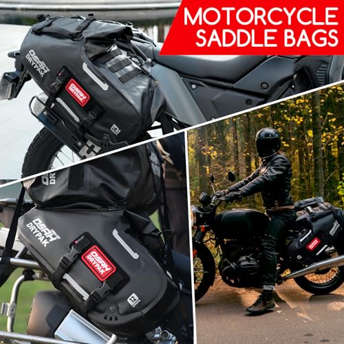 OSAH DRYPAK Motorcycle Saddle Bags, Waterproof Durable Saddlebags 24L(12L*2), Large Capacity Anti-Vibration Pannier Bags, Ideal Luggage Bag for Adventure and Sport Motorcycle Racks, 1 Pair - size: 24L