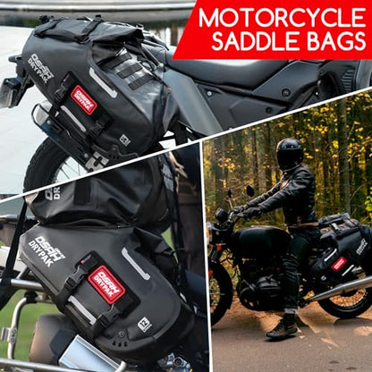OSAH DRYPAK Motorcycle Saddle Bags, Waterproof Durable Saddlebags 24L(12L*2), Large Capacity Anti-Vibration Pannier Bags, Ideal Luggage Bag for Adventure and Sport Motorcycle Racks, 1 Pair - size: 24L