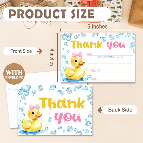 Kids Thank You Cards with Envelopes, Rubber Ducky Bows Theme Fill in the Blank Thank You Notes for Kids, Toddler Stationery Set, Ideal for Birthday Party, Graduation & School Gag Gifts - B02 - color: Rubber Ducky Bows Style