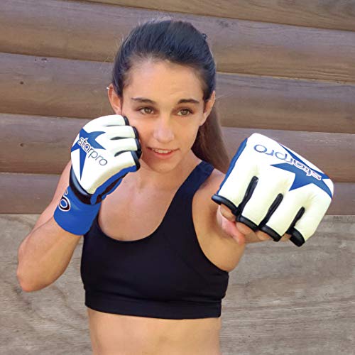 Starpro MMA Grappling Gloves for Men & Women - Faux Leather with Dense Padding- Sparring Training Kickboxing Martial Arts Competition - color: Blue/Black, size: Medium