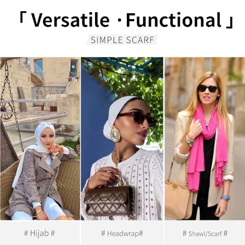 Muslin Hijab Scarf for Women Long Headscarves Solid Head Wraps Soft Pashminas Shawls - color: White Muslim Hijab Scarf