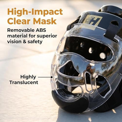 Taekwondo Headgear Karate Headgear with Removable mask for Sparring Partner Muay Thai Taekwondo Karate MMA Training Youth Adults - color: black, size: X-Large