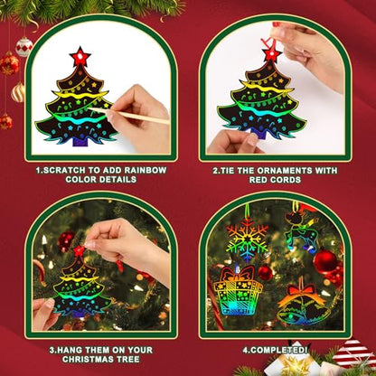 FEBSNOW Christmas Crafts for Kids, Magic Rainbow Scratch Art Paper Cards Tree Hanging Ornaments Christmas Gifts for Kids Holiday Party Favors Games - style: Christmas