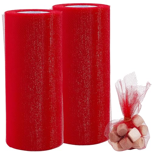 GORGECRAFT 150 Feet 2 Rolls Spawn Net Mesh 6 Inch Wide Yellow Polyester Soft Sac Netting Sack Tulle Fishing Catfish Bait Holder Accessories for Roe Bags Fishing Equipment Skirt Making - color: Red
