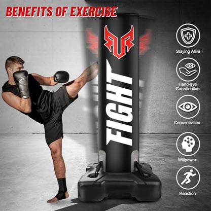 Standing Punching Bag for Adults, Upgrated Base Boxing Bag with Stand Kicking Bag with MMA Gloves and Pump, 0.7mm Thickening Material Heavy Bag for Home Gym Workout Muay Thai Fitness