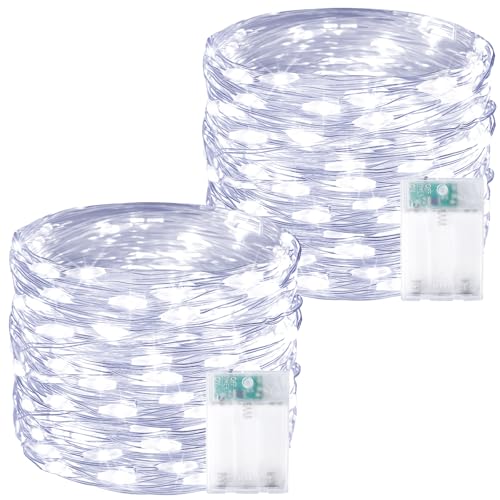 2 Pack 60 LED Fairy Lights Battery Operated with Timer, 20FT Waterproof String Lights Indoor Outdoor, Cuttable Battery Light for Home Bedroom Wedding DIY Centerpiece Christmas Decorations (Cool White) - color: Cool White, size: 2PK（60LED）