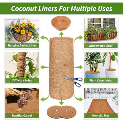 12X160 Inch Natural Coco Liner Roll, Coconut Liners for Planter Window Box Hanging Basket, Coconut Coir Roll Coco Fiber Mat for Garden Decoration DIY Moss Poles Pet Pad Reptiles Carpet