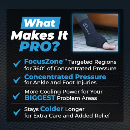 TheraICE Ankle Ice Pack Wrap, Ankle Brace, Plantar Fasciitis, FocusZone | Cold Compression Sleeve with Extra Cooling, Sock-Style Fit for Sprained or Swollen Feet, Heel Spur, Achilles Relief - size: Small/Medium, style: PRO