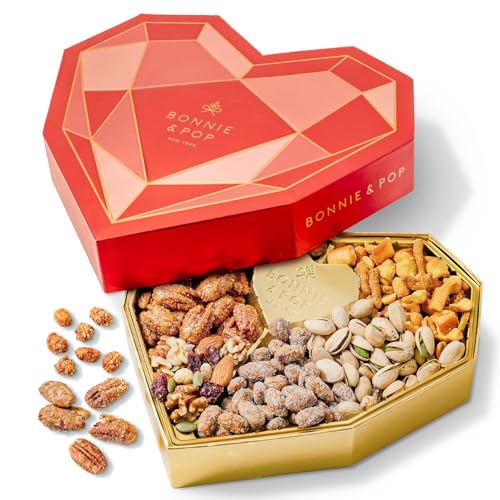 Gift Basket, Heart Box with Gourmet Nut Assortment, Premium Mixed Nuts Variety Pack for Husband, Wife, Dad, Mom, Men, Women, Spouse, Love- Bonnie and Pop - style: Heart