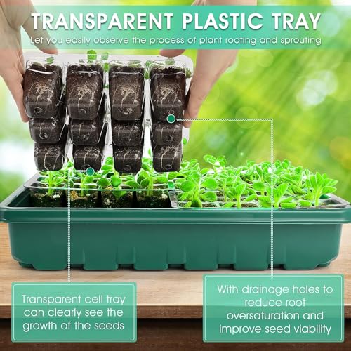 Seed Starter Tray with Grow Light, 192-Cell Seed Starter Kit, Seedling Starter Trays with Humidity Domes, Automatic Timer, Adjustable Light Indoor Gardening Plant Germination Trays - color: Green 4 Set