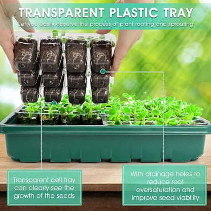 Seed Starter Tray with Grow Light, 192-Cell Seed Starter Kit, Seedling Starter Trays with Humidity Domes, Automatic Timer, Adjustable Light Indoor Gardening Plant Germination Trays - color: Green 4 Set