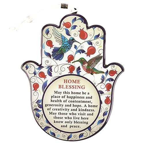 Epoxy Hamsa English Home Blessing 7.5" with Red Pomegranates Motif - Good Luck Hamsa Hand Wall Hanging Decor, Evil Eye Protection Amulet - color: Set 7