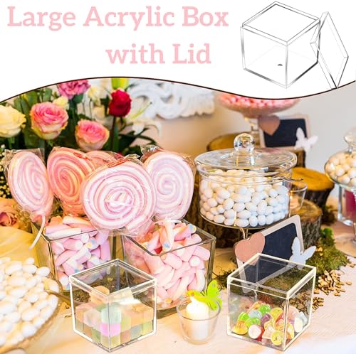 Acrylic Boxes Clear Candy Boxes with Lid Acrylic Square Cube Jewelry Storage Boxes for Birthday Wedding Party Favor - size: 4.73 x 4.73 x 4.73 Inch