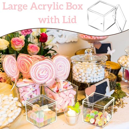 Acrylic Boxes Clear Candy Boxes with Lid Acrylic Square Cube Jewelry Storage Boxes for Birthday Wedding Party Favor - size: 4.73 x 4.73 x 4.73 Inch