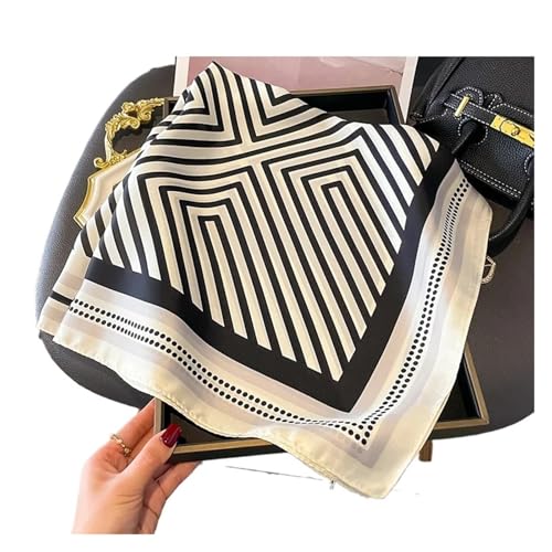 Lady Silk Satin Scarf Women Handkerchief stripe Printed Female Square Head Bandana Muffler Hijab - color: Other