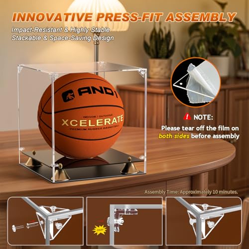 KOLIPI Basketball Display Case, Clear Acrylic Full Size Basketball Case Display with Double Layer Base, Ball Holder Stand Box Protector for NBA WNBA Signed Ball Memorabilia,11x11x12 inch - size: Basketball Case,11x11x12 inch