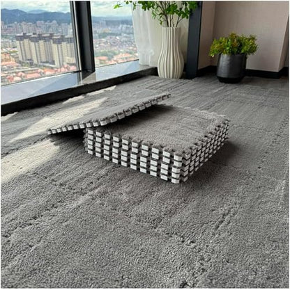 FYYSJW 10 Piece Plush Patchwork Foam Floor Mat, Soft Interlocking Floor Carpet Squares, Fluffy Puzzle Area Rug, 12 X 12 Inch,Gray - color: Gray