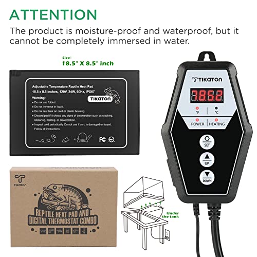 Tikaton Reptile Heating Pad and Digital Thermostat Combo Set, Under Tank Heater for 10-20gal/30-40gal Tank, Terrarium Heat Mat for Turtle/Snake/Lizard/Frog/Spider/Plant Box - size: 1 Pack-18.5" X 8.5"