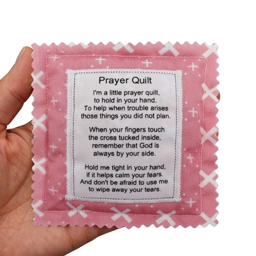Mini Prayer Quilt with Cross Inside Vintage Pocket Scripture Prayer Quilt Squares Sympathy Christian Gifts for Women Pastor Appreciation Father's Day Graduates Gifts (Pink1, 1 Pack) - color: Pink2, size: 1 Pack