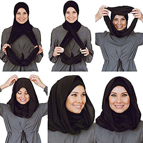 Cotton and Shiffon headscarf, instant hijab, ready to wear hijab for women - color: Black