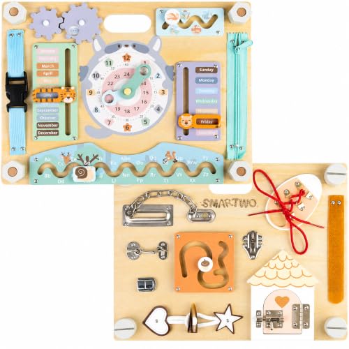 Montessori Wooden Busy Board for Toddlers, Animals & Calendar - style: Safari