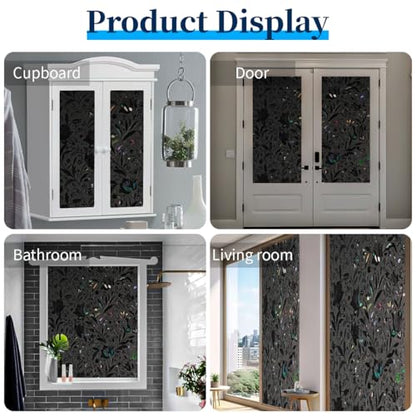 Bloss Blackout Window Privacy Film, 100% Sun Blocking Privacy Cover for Glass, Removable Room Darkening Black Out Window Tint, Static Cling Frosted Glass Film (Black/Tulip, 29.5" x 78.7") - color: Black - Tulip, size: 29.5 x 78.7 Inch