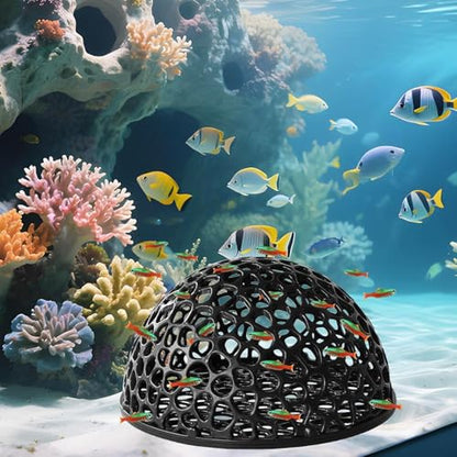2PCS Hollow Fish Half Sphere Hideaway House Hollow Hemispherical Aquarium Cave Shrimp Habitat Breeding Shelter for Small Aquariums Plastic Tunnel Cave 2.17x4.05 inches Black