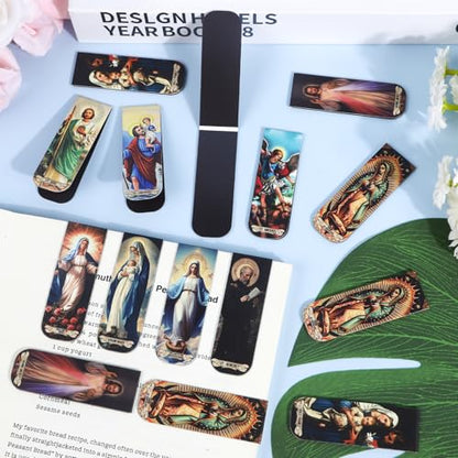 Wxiben Catholic Magnetic Bookmarks Gifts - 30 Pcs Christian Religious Book Mark Magnets Catholic Saints Magnetic Bookmark Jesus Virgin Mary Book Markers Page Clip for Women Men Sunday School Gift - style: Catholic