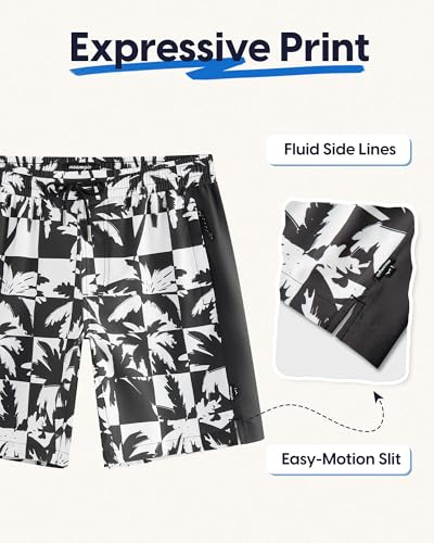 maamgic Mens Swim Trunks - Mens Bathing Suit with Compression Liner 7 Inch Quick Dry Fshion Stretch Zipper Pockets Swimwear - color: Black-black-coconut Tree, size: Small