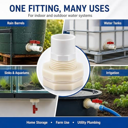 1/2 Inch ABS Bulkhead Fitting Water Tank Connector Adapter Fitting with Male Thread Coupling, Thru-Bulk Pipe Fitting for Rain Barrels Aquariums Ponds Industrial Plumbing(Pack of 2) - size: 2Pcs G1/2