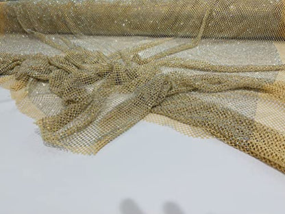 New Creations Fabric & Foam Inc, 45" Wide AB Iridescent Rhinestone On Soft Stretch Fish Net Fabric by The Yard (1 Yard, Iridescent Rhinestones on Nude Mesh) - color: Iridescent Rhinestones on Nude Mesh
