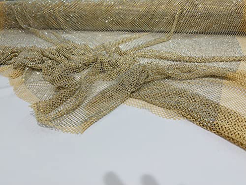 New Creations Fabric & Foam Inc, 45" Wide AB Iridescent Rhinestone On Soft Stretch Fish Net Fabric by The Yard (1 Yard, Iridescent Rhinestones on Nude Mesh) - color: Iridescent Rhinestones on Nude Mesh