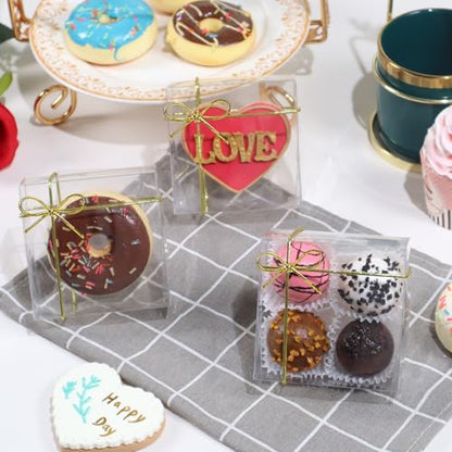 40Pack 4x4x2Inches Small Treat Boxes for Cookies Cake Candy Chocolate Pastry Soap & More Mini Baking Boxes Cajas Para Transparentes Truffle Boxes Party Wedding Favor - color: Clear